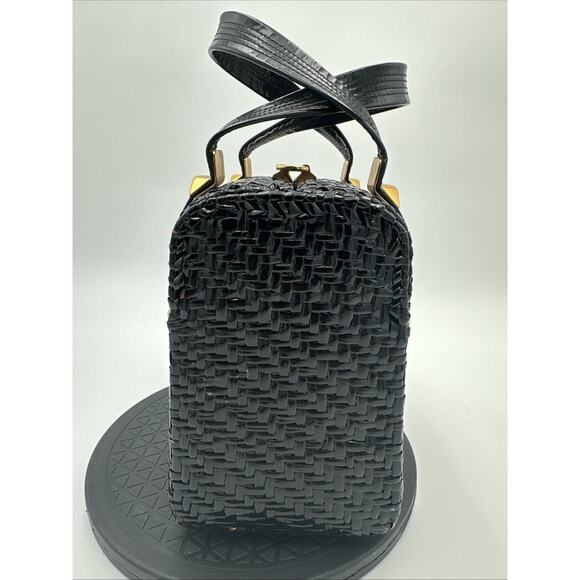 Vintage RODO Black Lacquered Wicker Basket Satchel Handbag - Picture 2 of 16